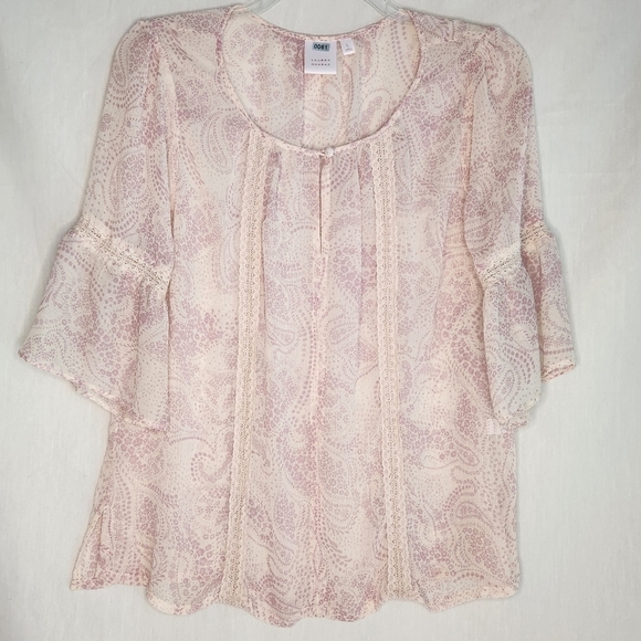 LC Lauren Conrad Tops - LC Lauren Conrad Pastel Pink Paisley Pleated Ruffled Blouse Womens Large